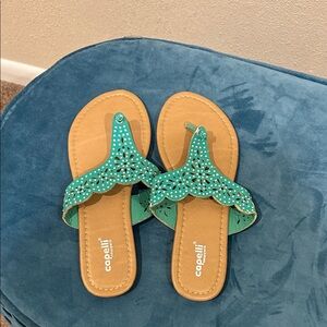 Capelli of New York Women's Turquoise Cutout Sandals